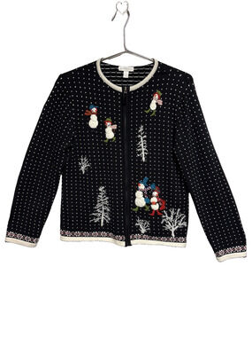 Charter Club Women's Christmas Holiday Snowman Zip Cardigan Sweater - Size L
